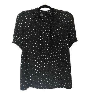 Adrianna Papell Black Short Sleeve Ruffle Neck Blouse